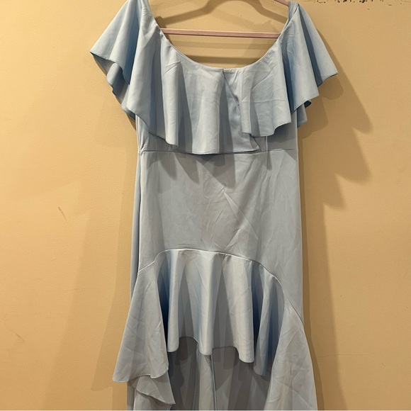 Ice Blue High Low Dress with Flutter Sleeve and Neckline - Picture 3 of 10